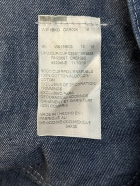 Dickies Dungarees Blue Overalls Bib Denim Work Wear Carpenter Indigo Mens 34x30 - Picture 6 of 11